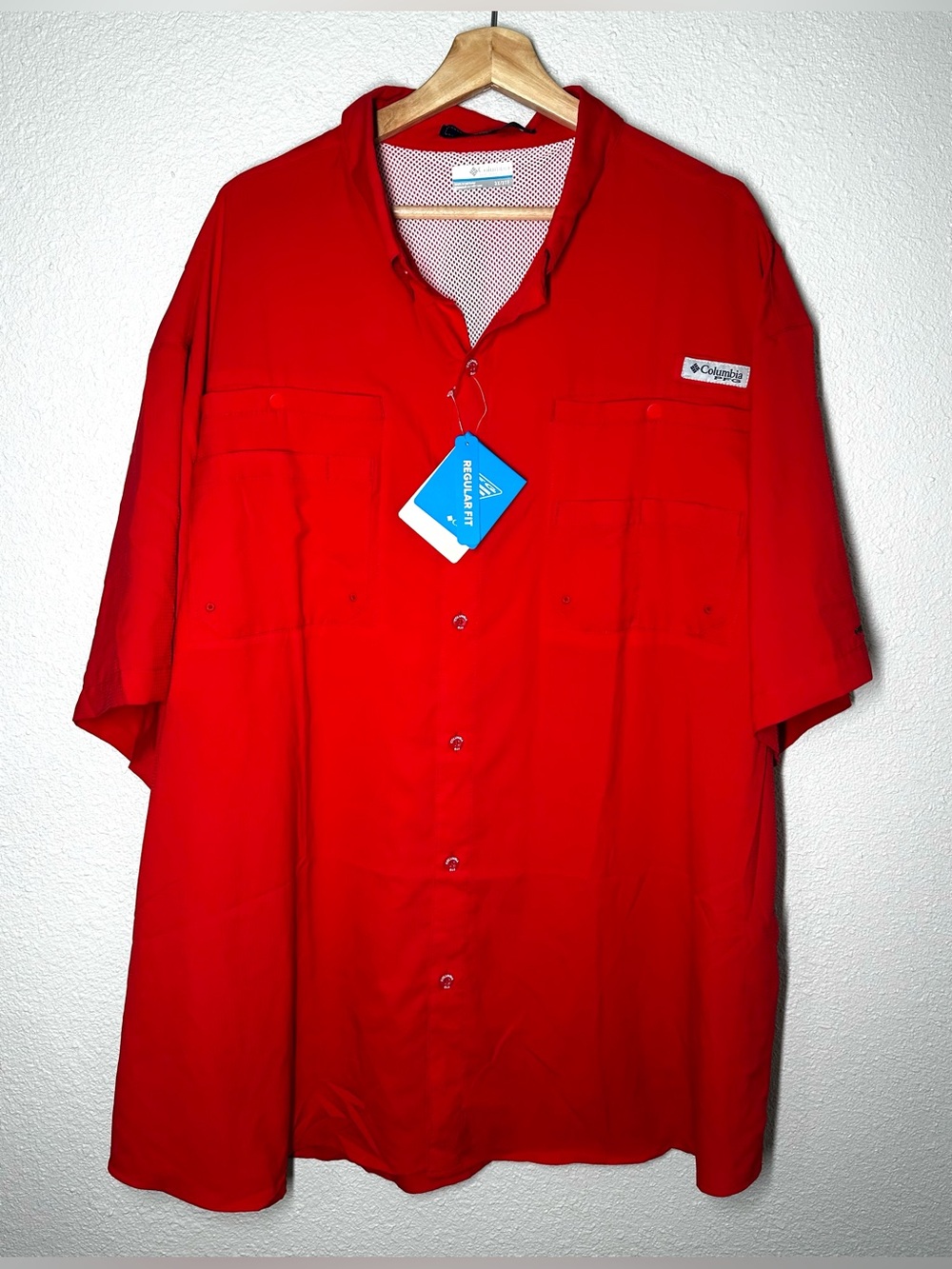 NWT Columbia Men's Red PFG Tamiami Short Sleeve Button-Up Shirt Size 3X